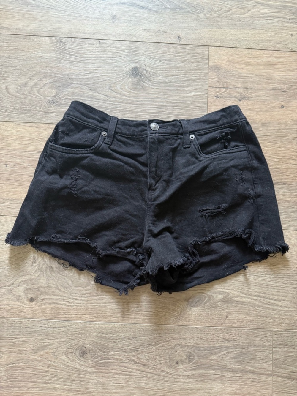 aerie Black Distressed Jean Shorts